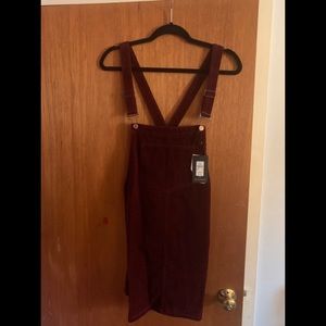 Burgundy corduroy overall dress